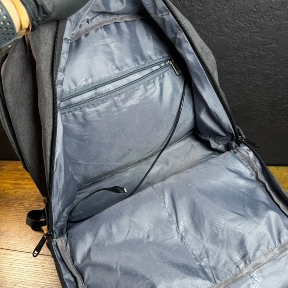 YH&GS USB Charging‎ Port Grey Polyester Laptop Travel Backpack Unisex Large